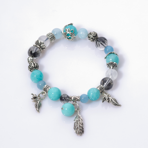 Vòng tay mix Amazonite + Topaz + Tóc Đen + Ưu linh