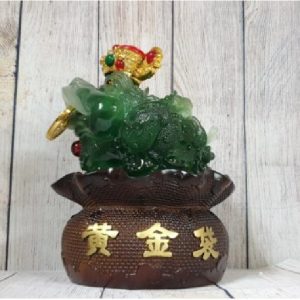 Thiềm thừ xanh ngọc thần tài trên đế gỗ xoay túi tiền trung – Chiêu Tài Kim Thiềm