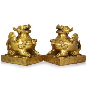 Cặp Tỳ Hưu Phong Thủy Bằng Đồng Nguyên Chất Cao 9cm